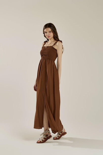 Ruffle straps Smocked top High Slit Dress - Bitsy Gypsy Boutique