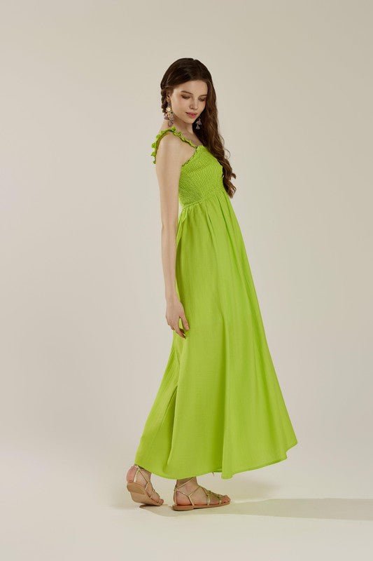 Ruffle straps Smocked top High Slit Dress - Bitsy Gypsy Boutique