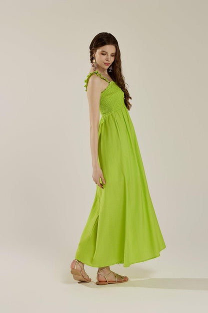 Ruffle straps Smocked top High Slit Dress - Bitsy Gypsy Boutique