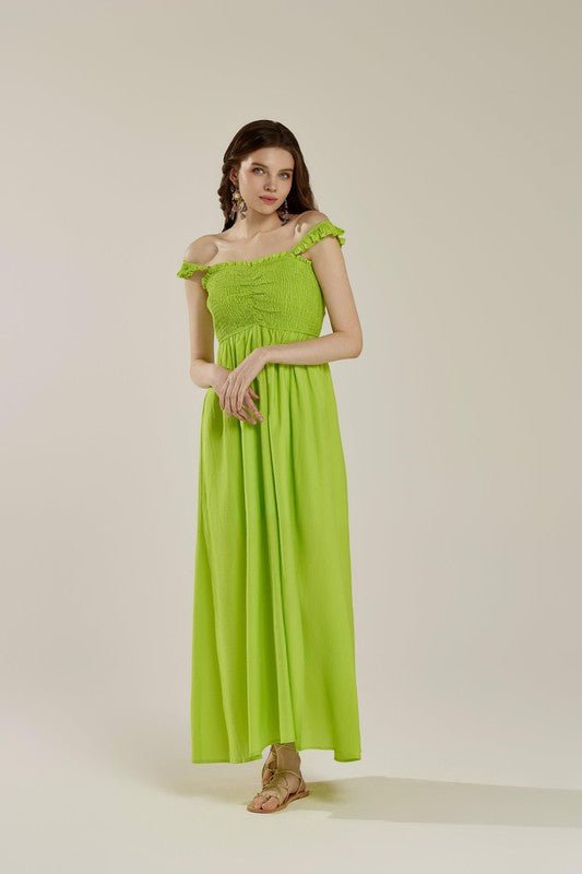 Ruffle straps Smocked top High Slit Dress - Bitsy Gypsy Boutique