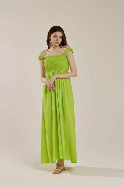 Ruffle straps Smocked top High Slit Dress - Bitsy Gypsy Boutique