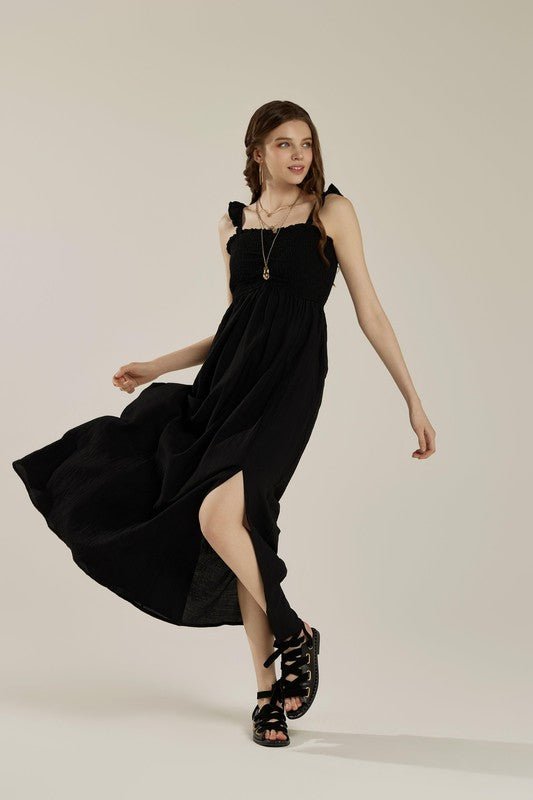 Ruffle straps Smocked top High Slit Dress - Bitsy Gypsy Boutique