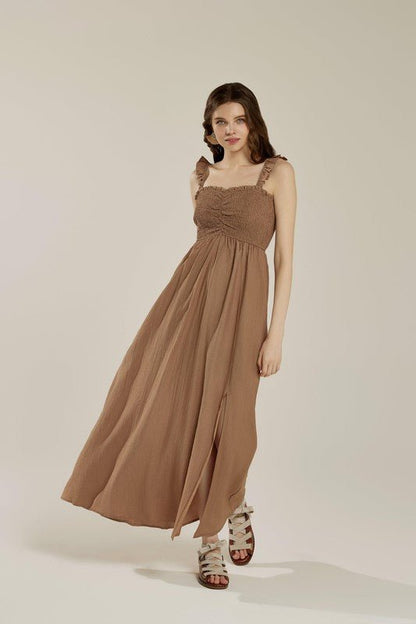 Ruffle straps Smocked top High Slit Dress - Bitsy Gypsy Boutique