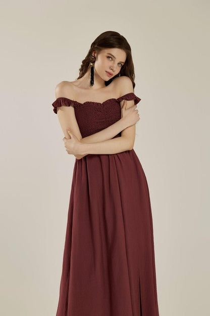 Ruffle straps Smocked top High Slit Dress - Bitsy Gypsy Boutique