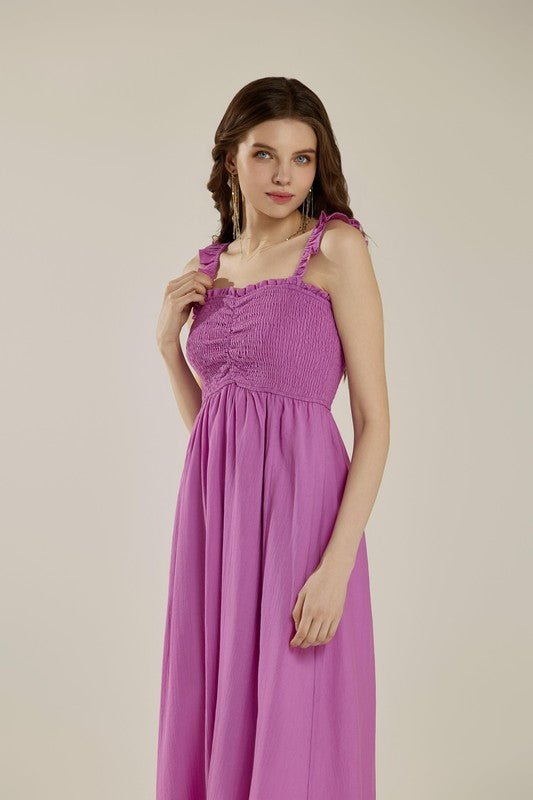 Ruffle straps Smocked top High Slit Dress - Bitsy Gypsy Boutique