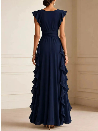 Ruffled Asymmetrical Surplice High Waist Maxi Dress - Bitsy Gypsy Boutique