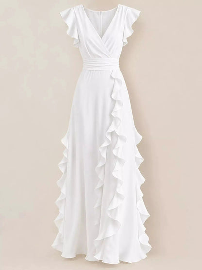 Ruffled Asymmetrical Surplice High Waist Maxi Dress - Bitsy Gypsy Boutique