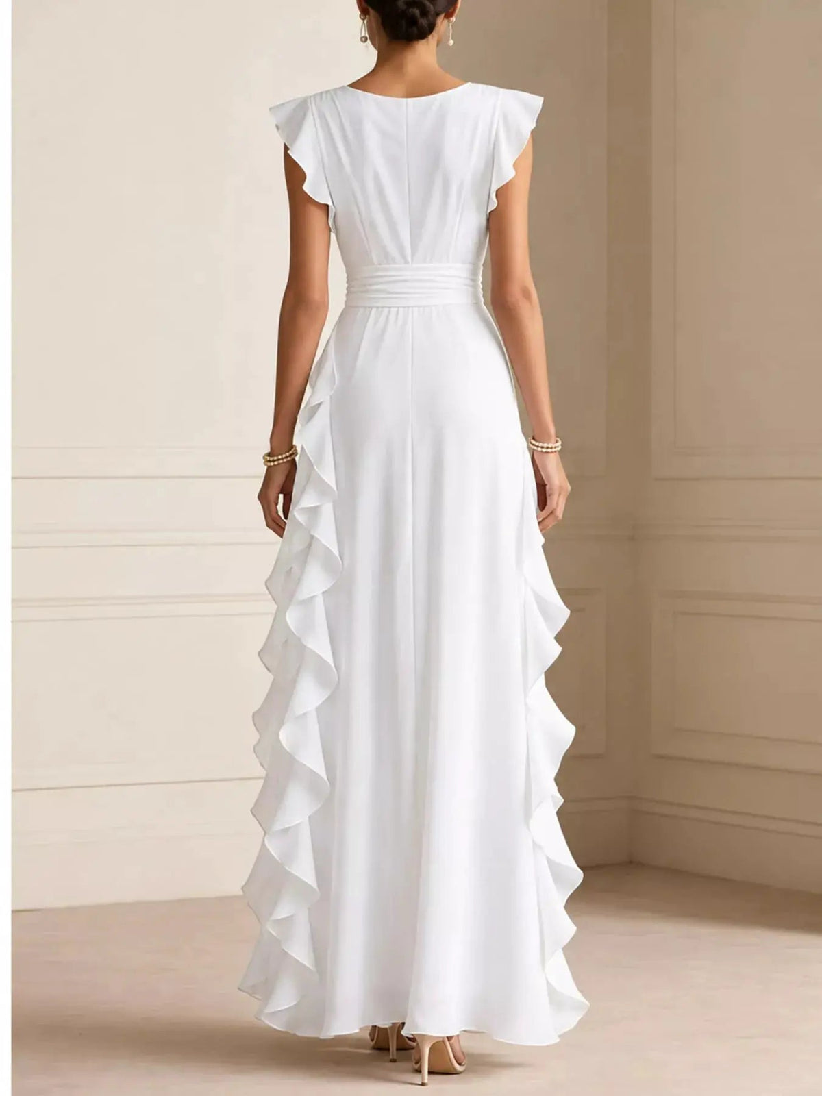 Ruffled Asymmetrical Surplice High Waist Maxi Dress - Bitsy Gypsy Boutique