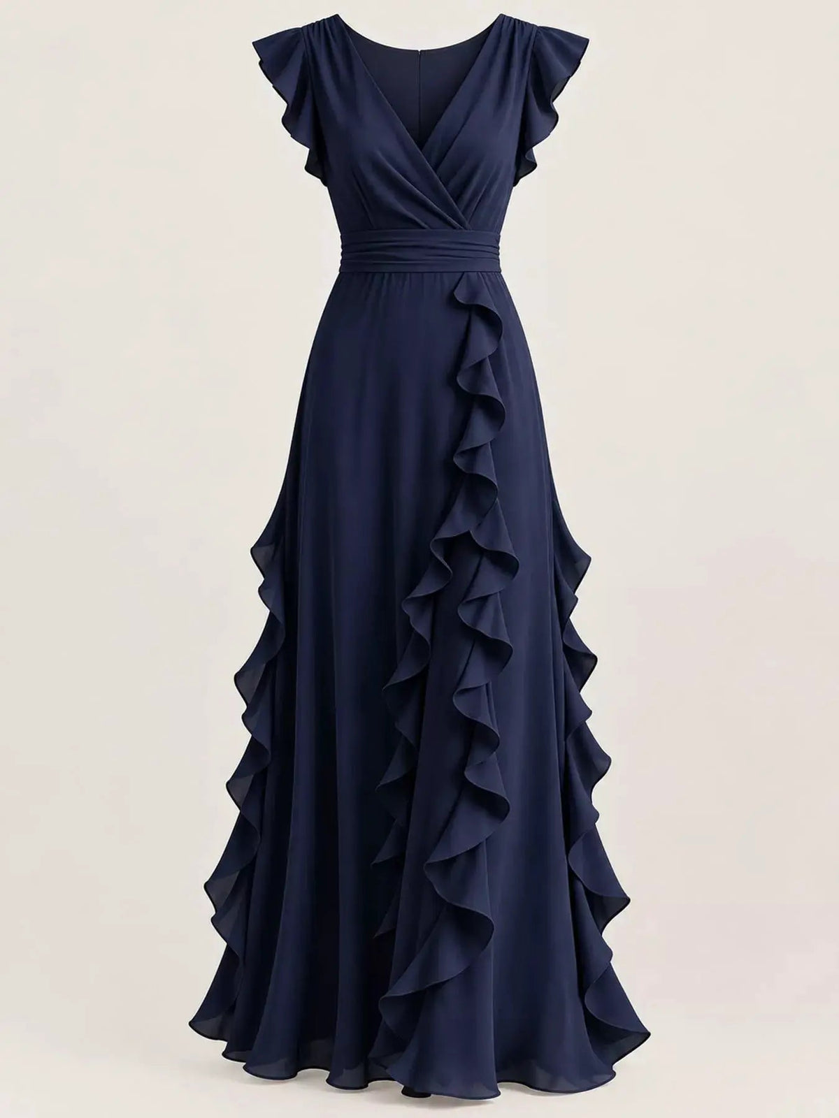 Ruffled Asymmetrical Surplice High Waist Maxi Dress - Bitsy Gypsy Boutique