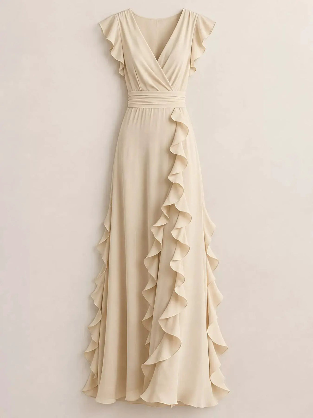 Ruffled Asymmetrical Surplice High Waist Maxi Dress - Bitsy Gypsy Boutique