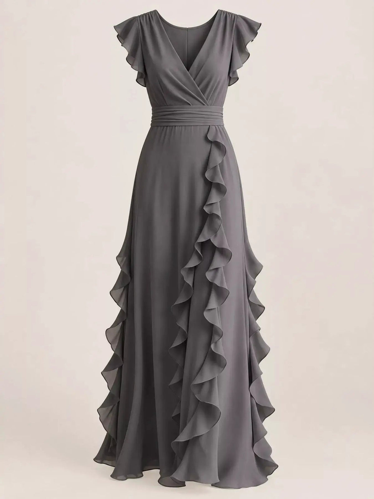 Ruffled Asymmetrical Surplice High Waist Maxi Dress - Bitsy Gypsy Boutique