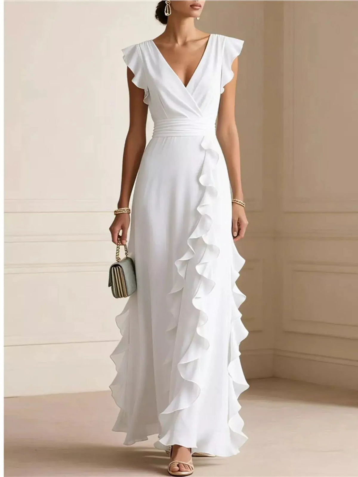 Ruffled Asymmetrical Surplice High Waist Maxi Dress - Bitsy Gypsy Boutique