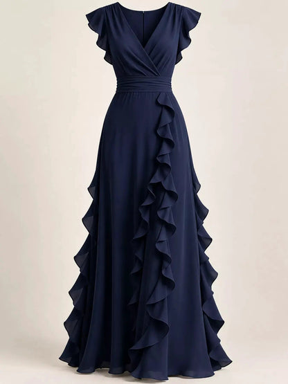 Ruffled Asymmetrical Surplice High Waist Maxi Dress - Bitsy Gypsy Boutique