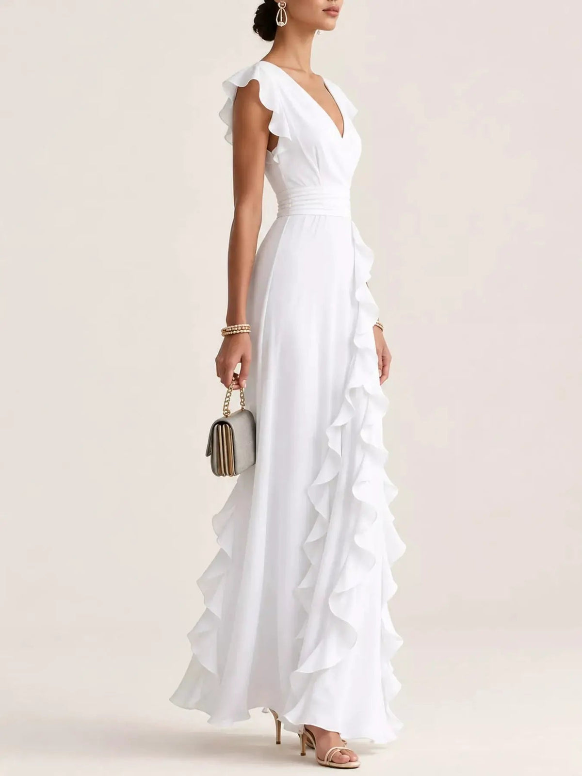Ruffled Asymmetrical Surplice High Waist Maxi Dress - Bitsy Gypsy Boutique
