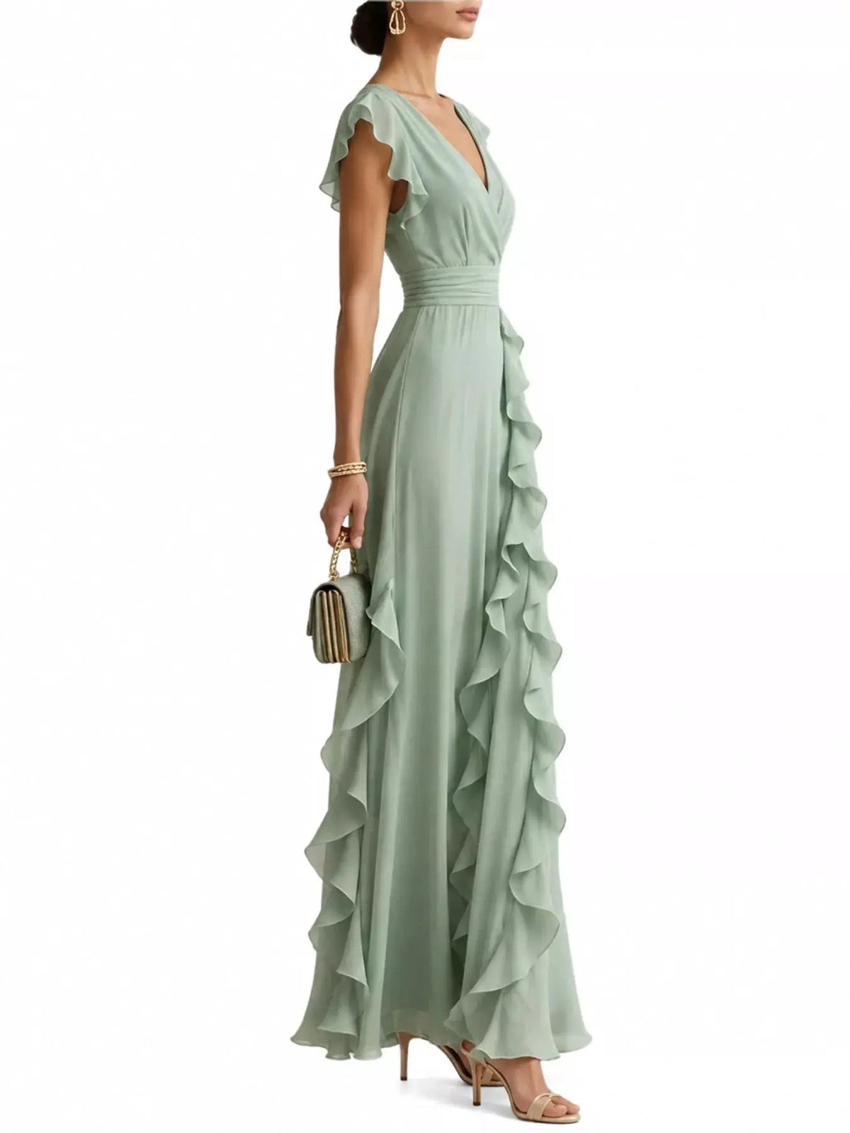 Ruffled Asymmetrical Surplice High Waist Maxi Dress - Bitsy Gypsy Boutique
