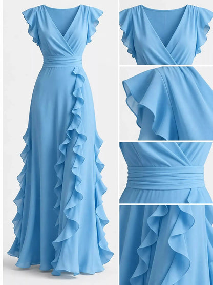 Ruffled Asymmetrical Surplice High Waist Maxi Dress - Bitsy Gypsy Boutique