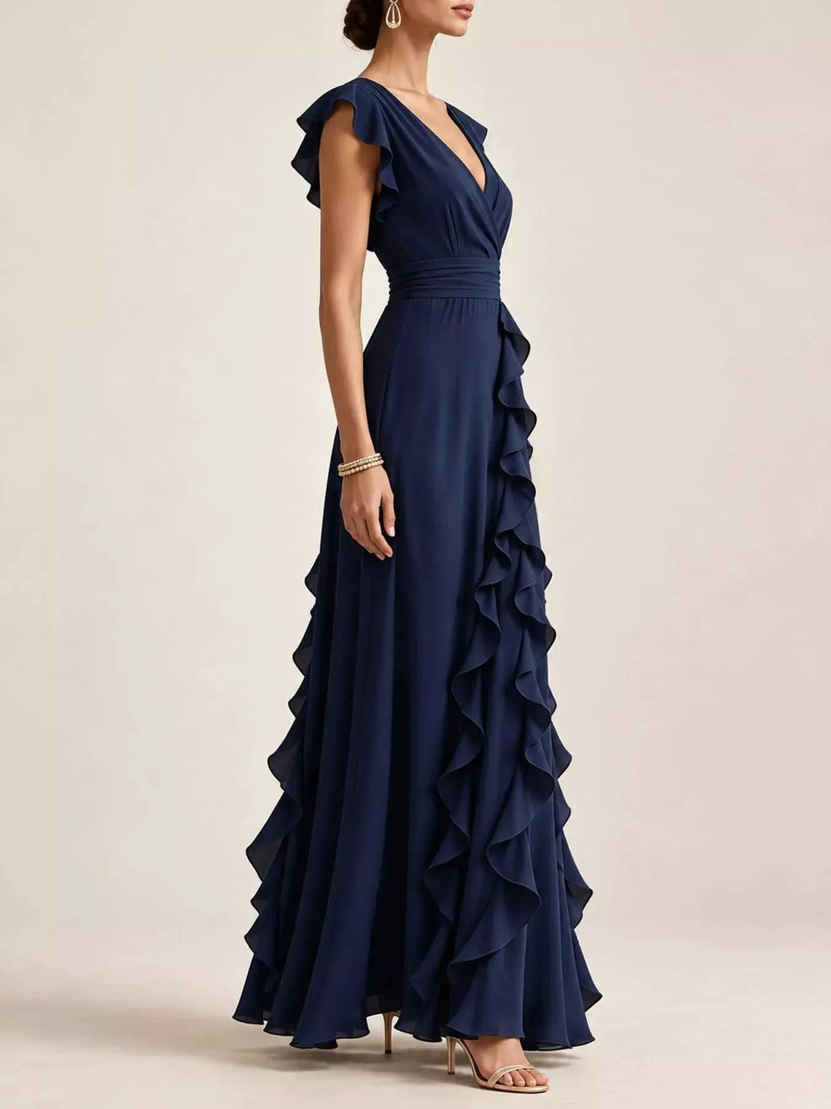 Ruffled Asymmetrical Surplice High Waist Maxi Dress - Bitsy Gypsy Boutique