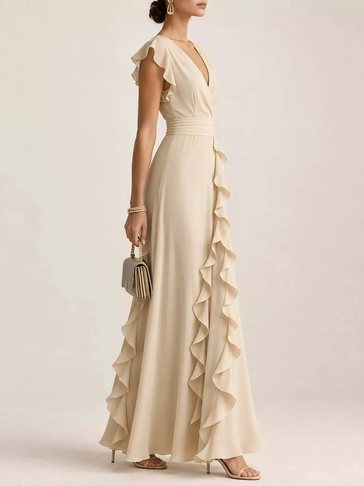 Ruffled Asymmetrical Surplice High Waist Maxi Dress - Bitsy Gypsy Boutique