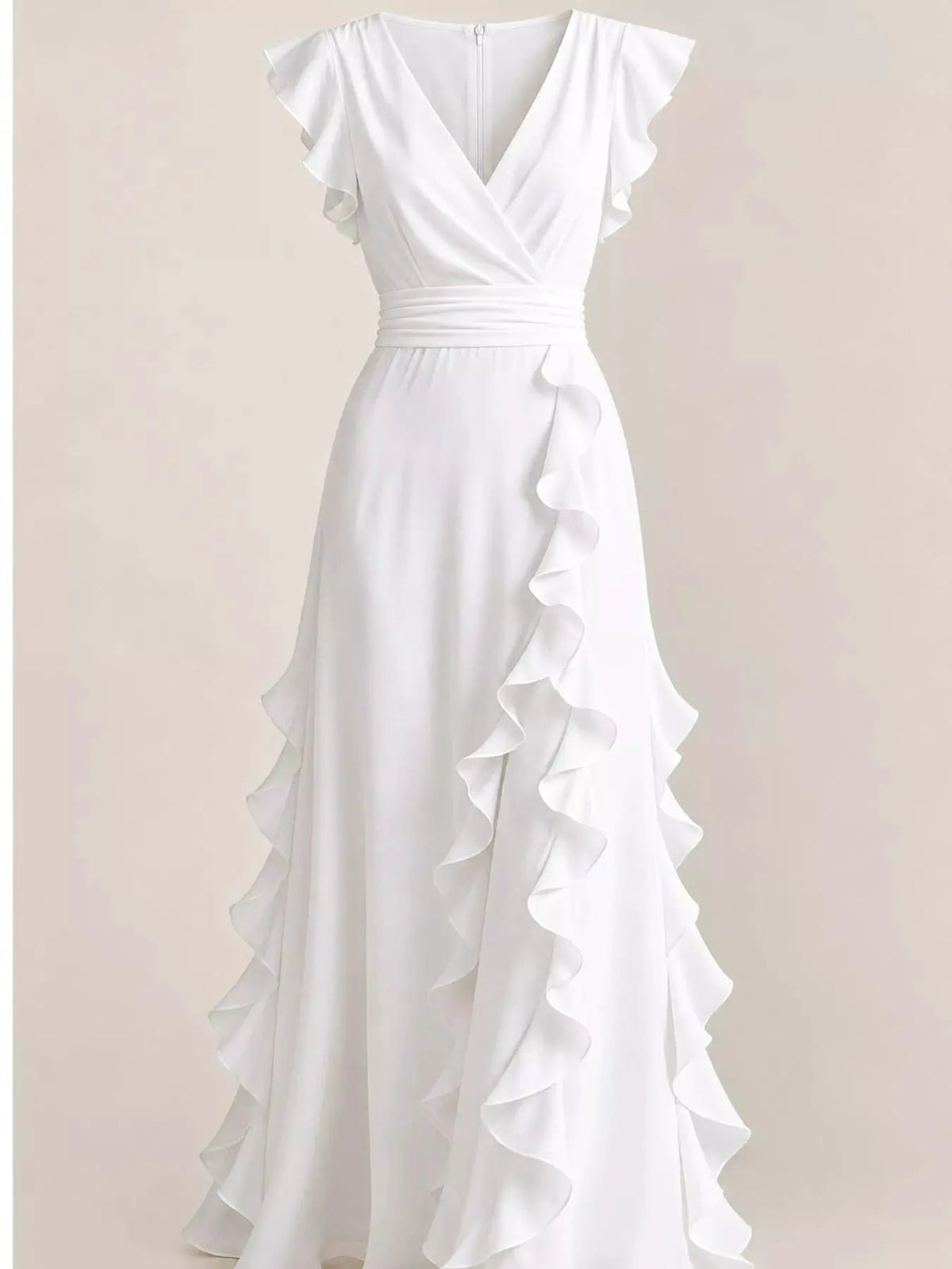 Ruffled Asymmetrical Surplice High Waist Maxi Dress - Bitsy Gypsy Boutique