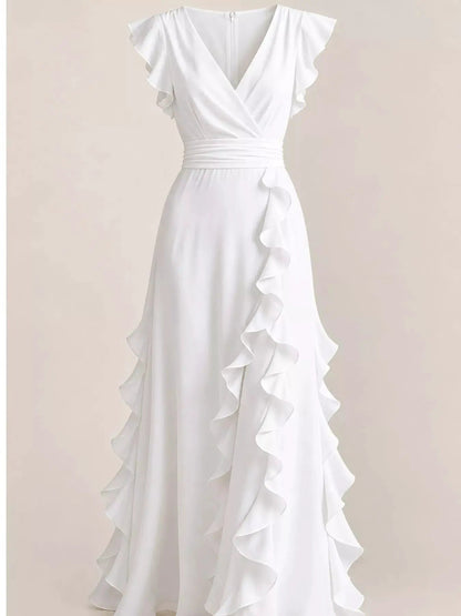 Ruffled Asymmetrical Surplice High Waist Maxi Dress - Bitsy Gypsy Boutique