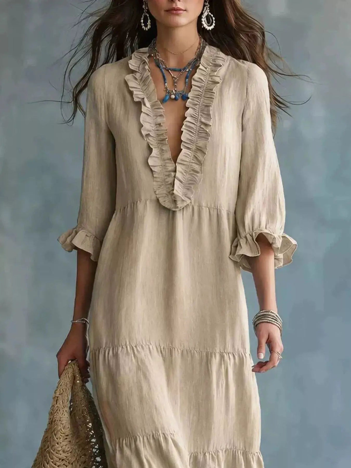 Ruffled V-Neck Tiered Maxi Dress - Bitsy Gypsy Boutique