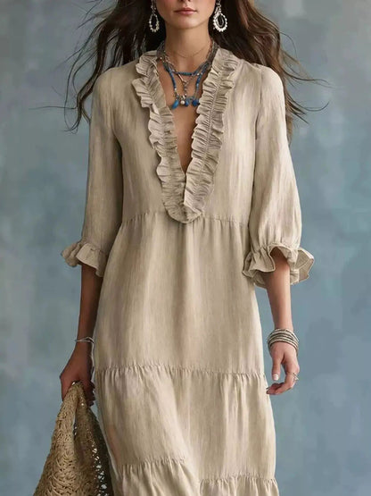 Ruffled V-Neck Tiered Maxi Dress - Bitsy Gypsy Boutique
