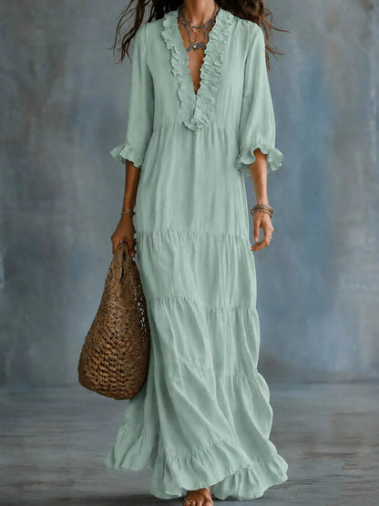 Ruffled V-Neck Tiered Maxi Dress - Bitsy Gypsy Boutique