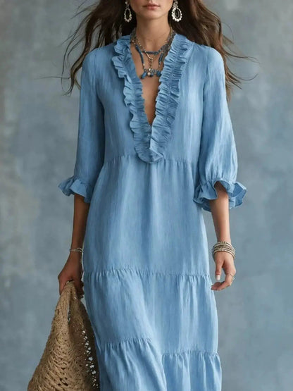 Ruffled V-Neck Tiered Maxi Dress - Bitsy Gypsy Boutique
