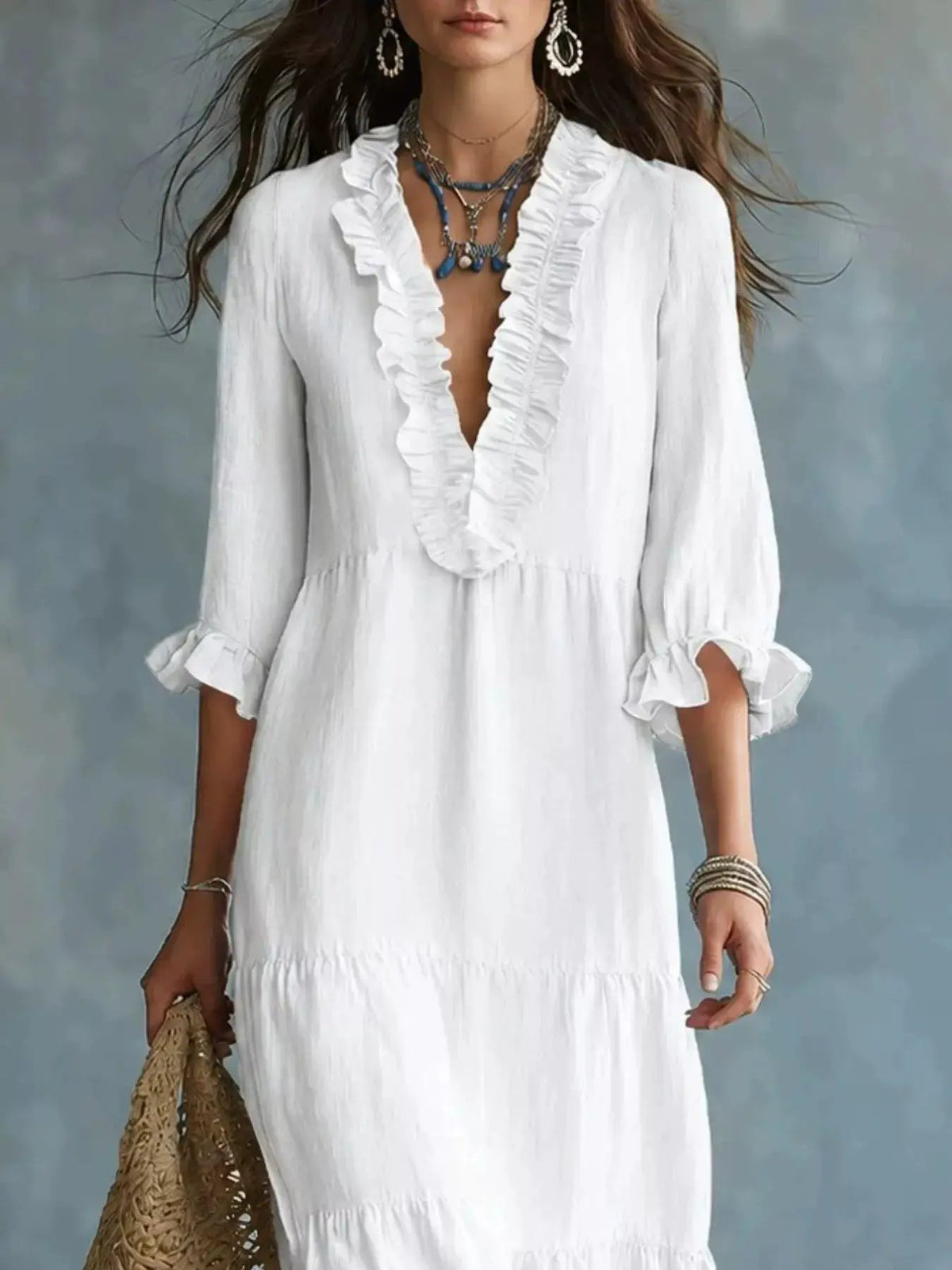 Ruffled V-Neck Tiered Maxi Dress - Bitsy Gypsy Boutique