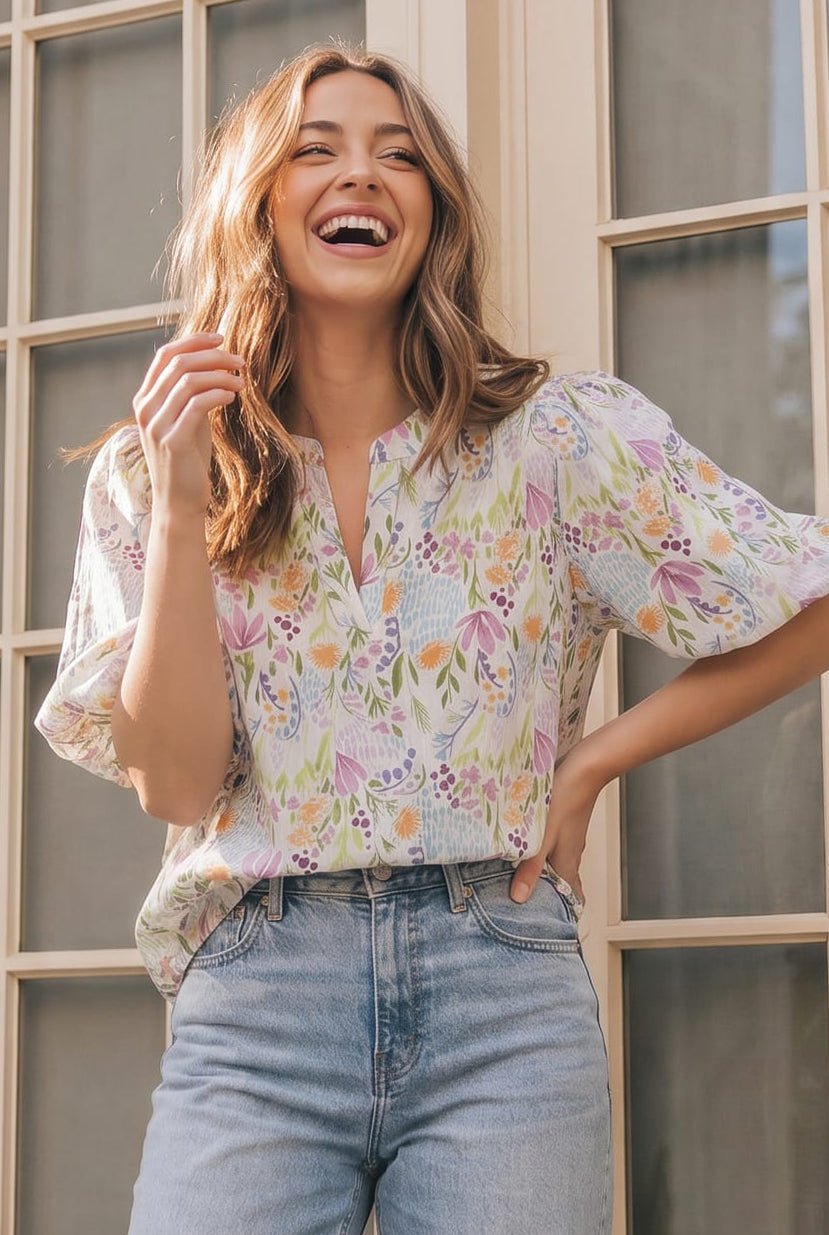 Running Through Wildflowers Flutter Sleeve Blouse - Bitsy Gypsy Boutique