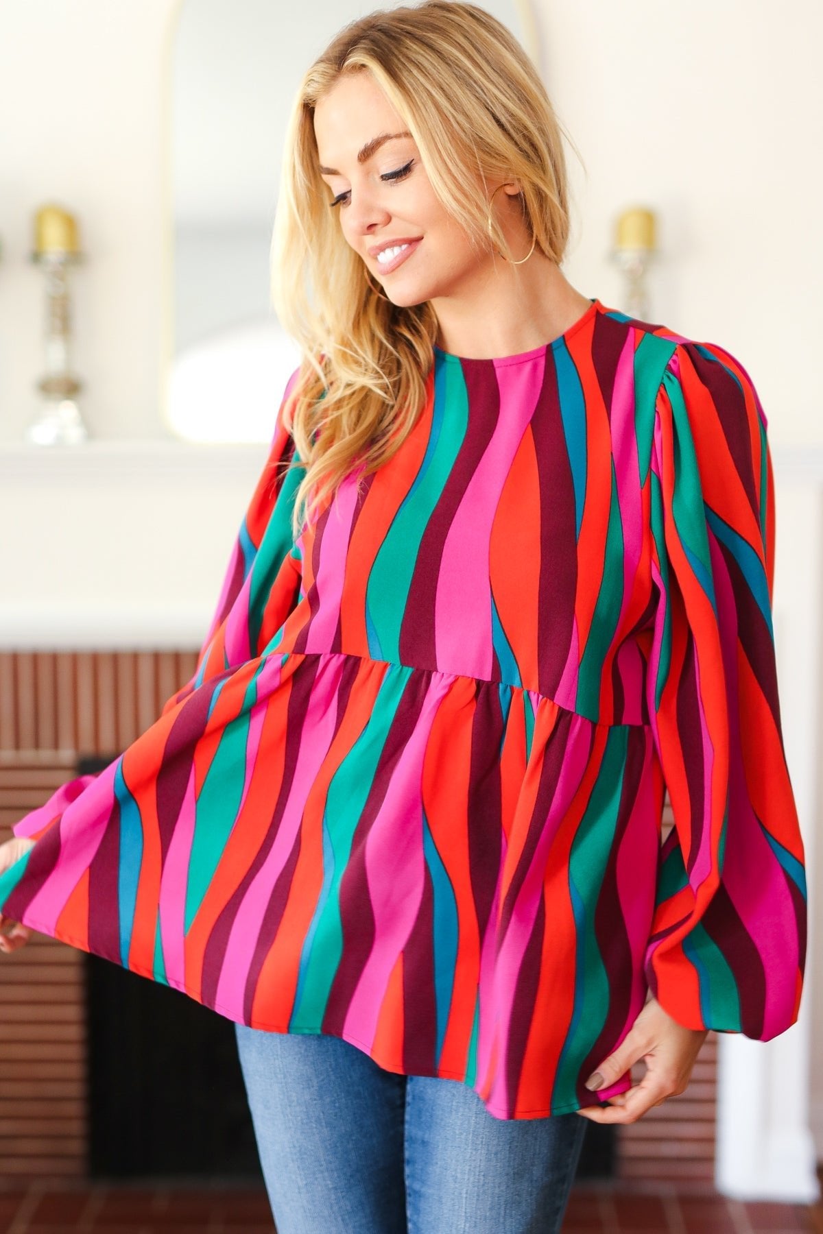 Rust & Berry Abstract Print Babydoll Air Flow Woven Top - Bitsy Gypsy Boutique