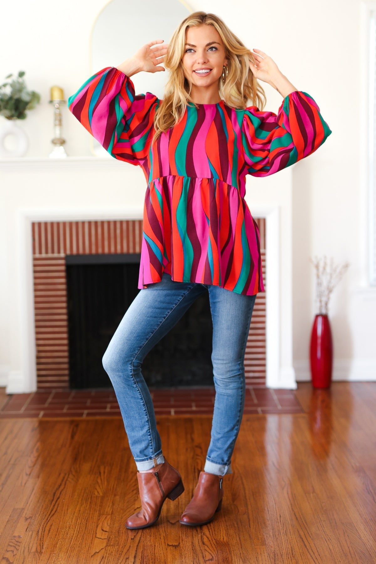 Rust & Berry Abstract Print Babydoll Air Flow Woven Top - Bitsy Gypsy Boutique