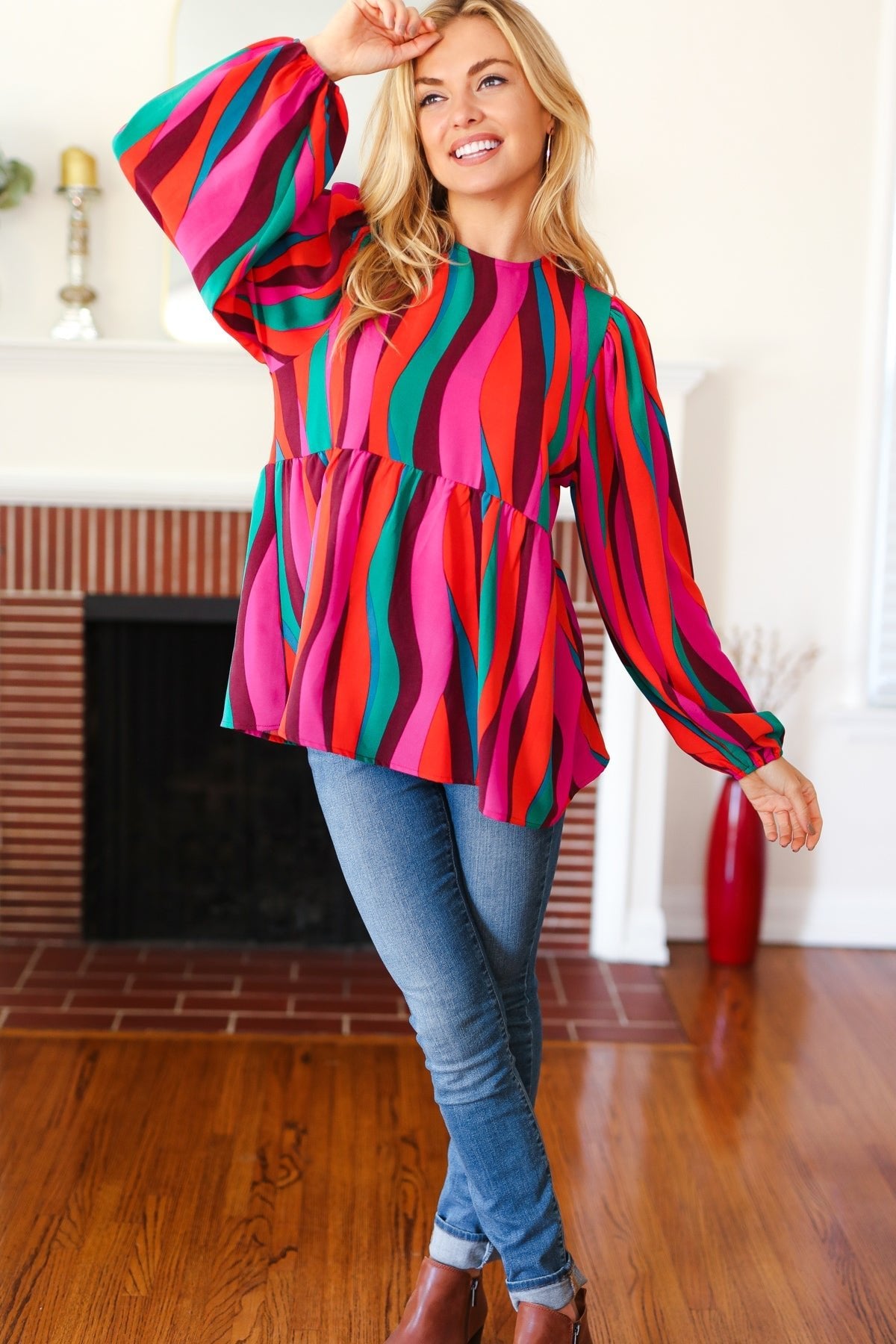 Rust & Berry Abstract Print Babydoll Air Flow Woven Top - Bitsy Gypsy Boutique
