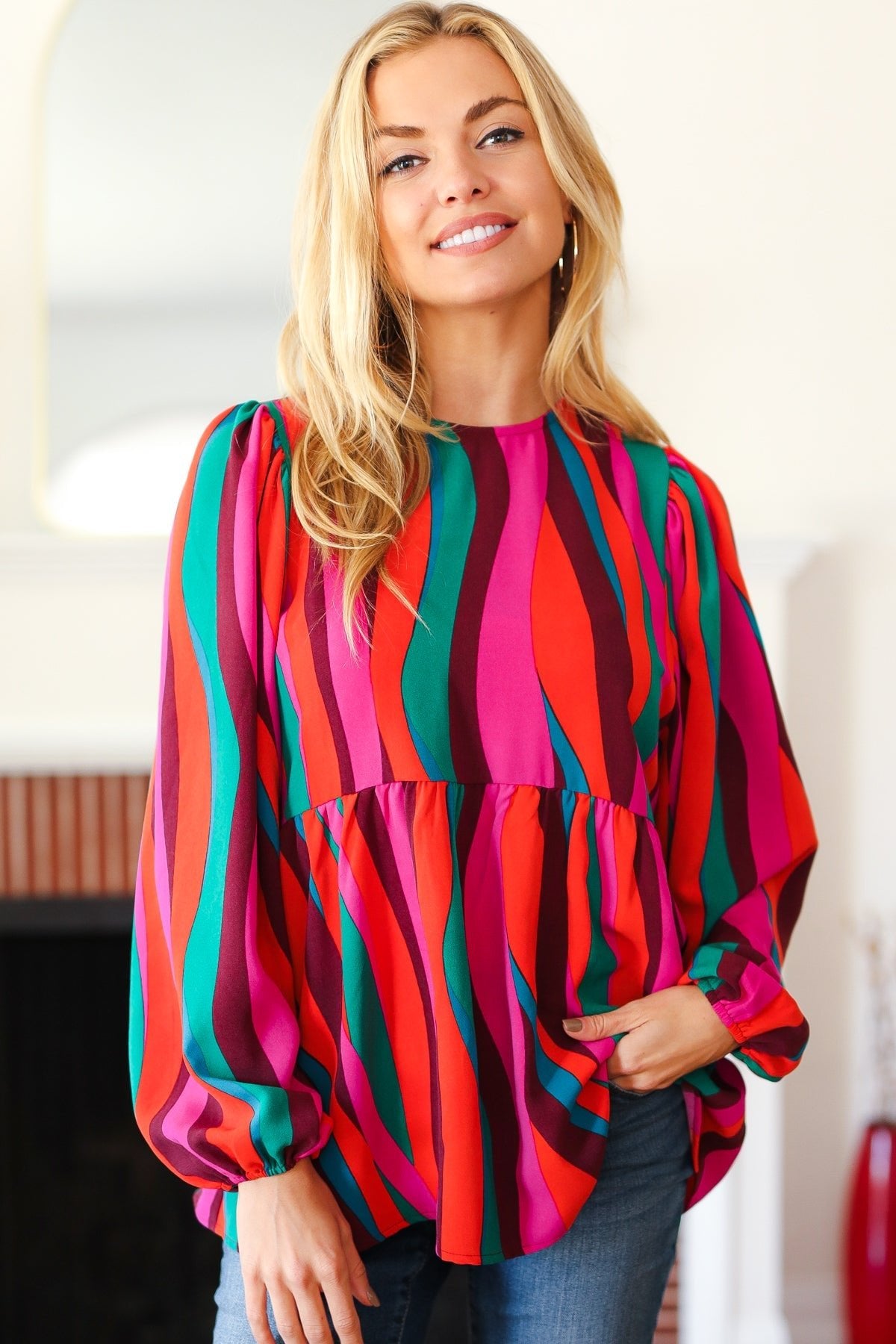 Rust & Berry Abstract Print Babydoll Air Flow Woven Top - Bitsy Gypsy Boutique