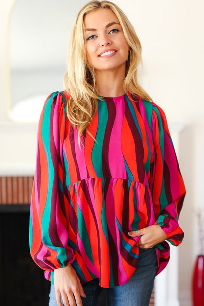 Rust & Berry Abstract Print Babydoll Air Flow Woven Top - Bitsy Gypsy Boutique