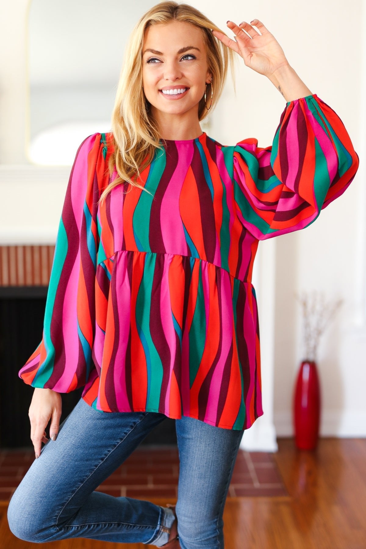 Rust & Berry Abstract Print Babydoll Air Flow Woven Top - Bitsy Gypsy Boutique