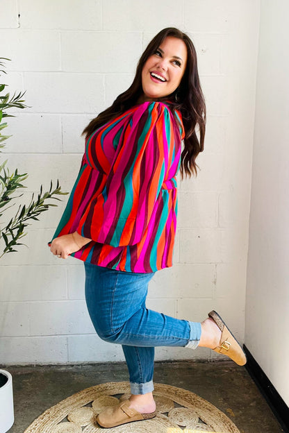 Rust & Berry Abstract Print Babydoll Air Flow Woven Top - Bitsy Gypsy Boutique