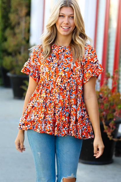 Rust & Chocolate Floral Frill Ruffle Hem Tiered Swing Top - Bitsy Gypsy Boutique
