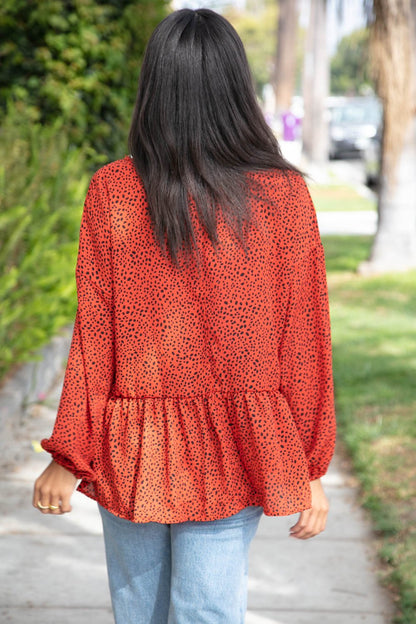 Rust Leopard Wool Dobby Woven Knit Top - Bitsy Gypsy Boutique