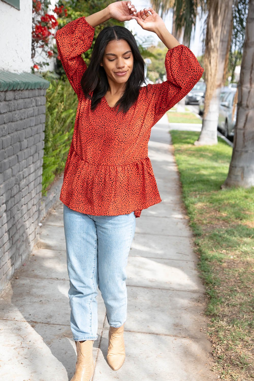 Rust Leopard Wool Dobby Woven Knit Top - Bitsy Gypsy Boutique