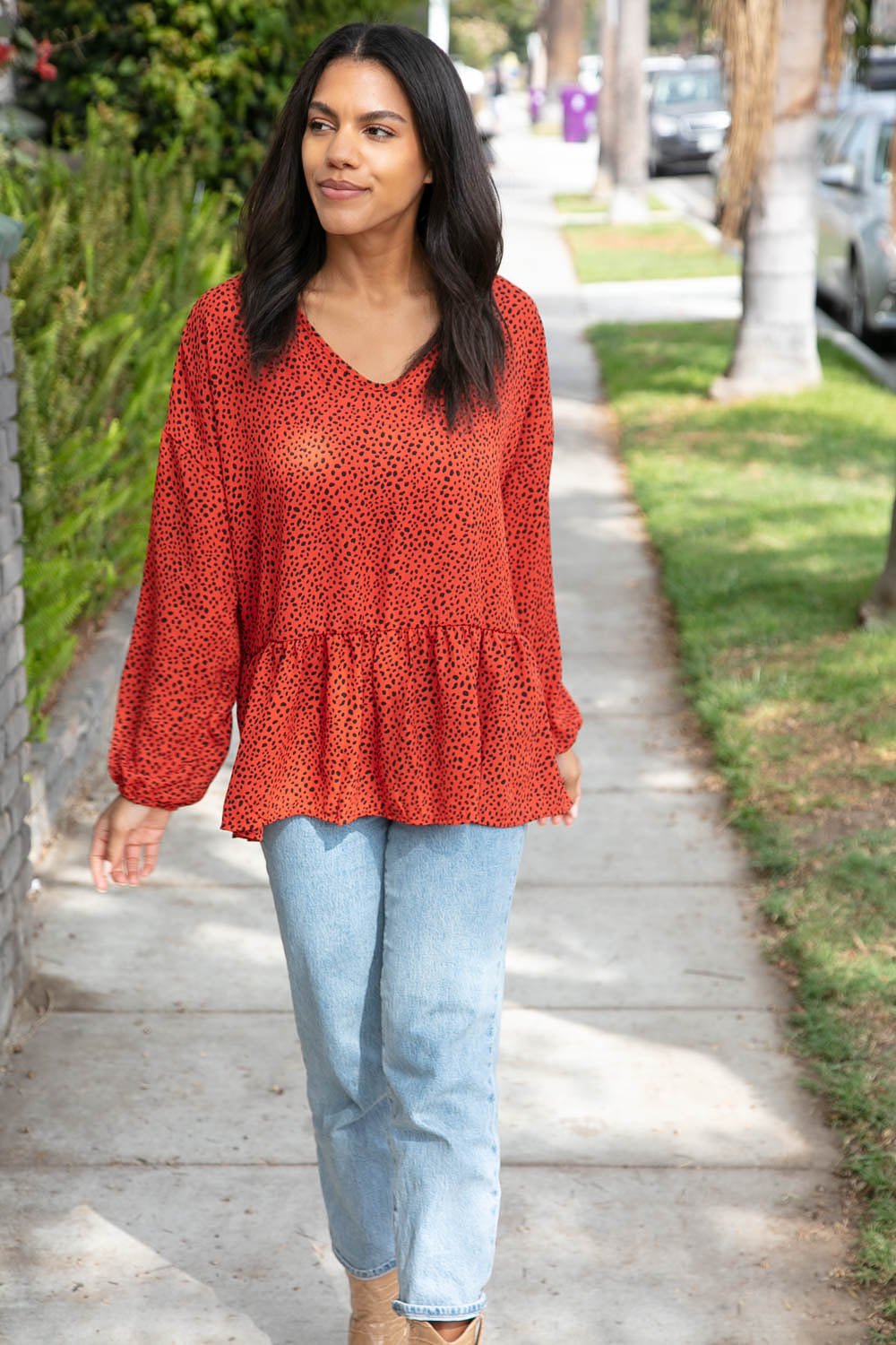 Rust Leopard Wool Dobby Woven Knit Top - Bitsy Gypsy Boutique