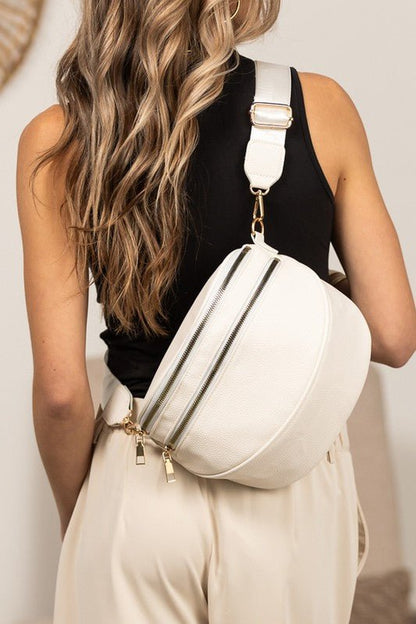 Sabrina Double Zip Leather Crescent Sling - Bitsy Gypsy Boutique
