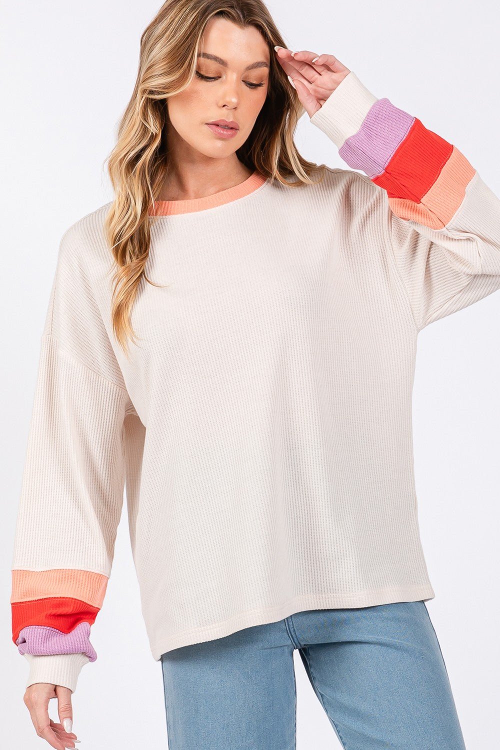 SAGE + FIG Color Block Waffle Knit T-Shirt - Bitsy Gypsy Boutique