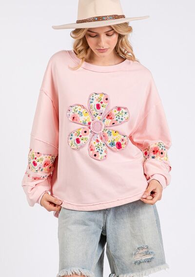 SAGE + FIG Daisy Patch Applique Long Sleeve Sweatshirt - Bitsy Gypsy Boutique