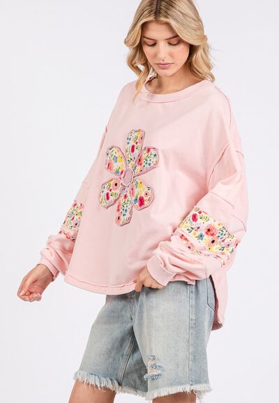 SAGE + FIG Daisy Patch Applique Long Sleeve Sweatshirt - Bitsy Gypsy Boutique