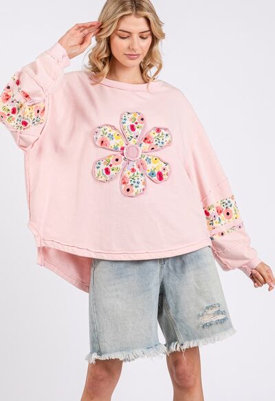 SAGE + FIG Daisy Patch Applique Long Sleeve Sweatshirt - Bitsy Gypsy Boutique