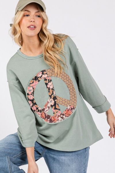 SAGE + FIG Floral Peace Patch Round Neck Top - Bitsy Gypsy Boutique