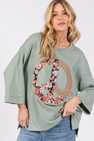 SAGE + FIG Floral Peace Patch Round Neck Top - Bitsy Gypsy Boutique