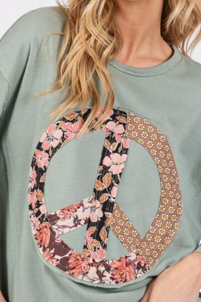 SAGE + FIG Floral Peace Patch Round Neck Top - Bitsy Gypsy Boutique