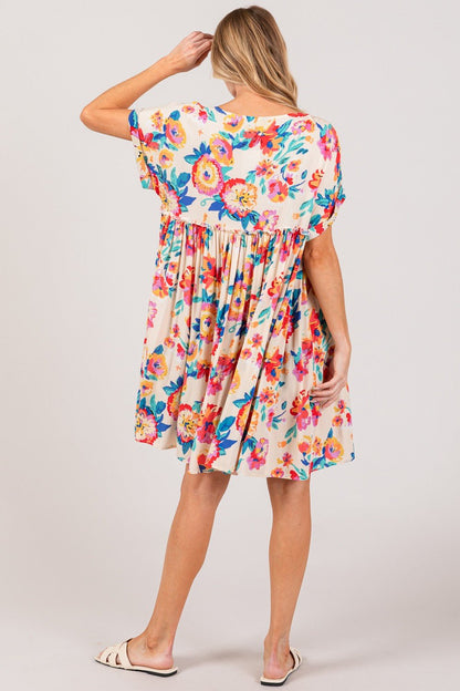 SAGE + FIG Full Size Floral Button - Down Short Sleeve Dress - Bitsy Gypsy Boutique